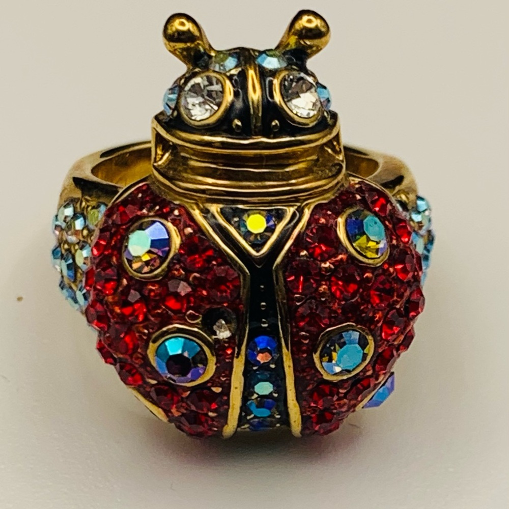 Kirks Folly Gold Ladybug Ring with Red and Blue Crystals